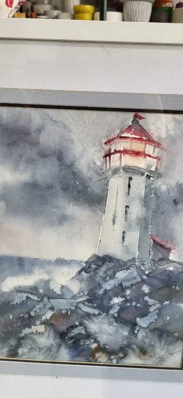A. Hyslop Lighthouse Watercolour Painting