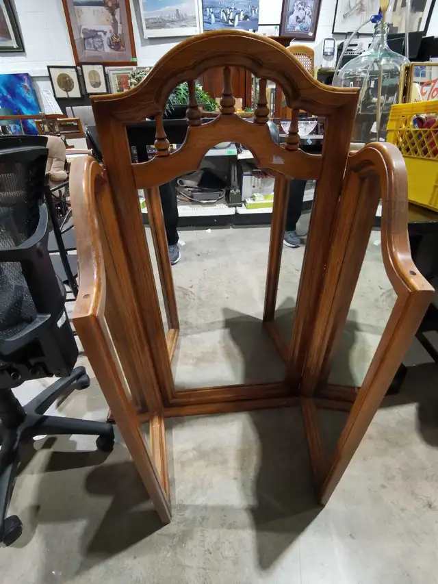 Trifold Wooden Tabletop Mirror