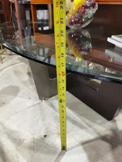 Oval Glass Coffee Table with wooden base