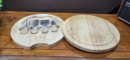 Wooden Cheese Board Set with Storage and 4 Cheese Knives