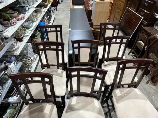 Bar Stools - Dark Wood and Cream Upholstery - 8 Available