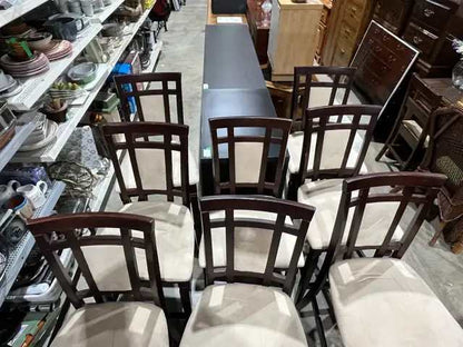 Bar Stools - Dark Wood and Cream Upholstery - 8 Available