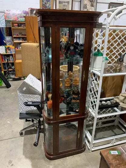 Tall Mirror Curio Cabinet with Glass Shelves