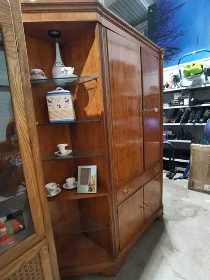 Solid Drexel Wood Entertainment Centre with Display corners