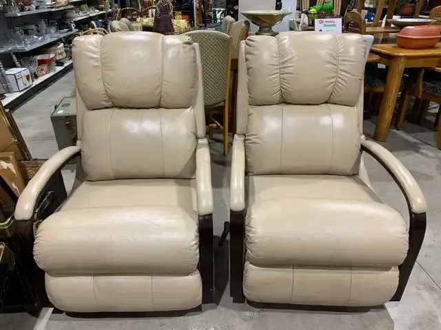 Beige Leather La-Z-Boy Recliner Chairs - 2 Available