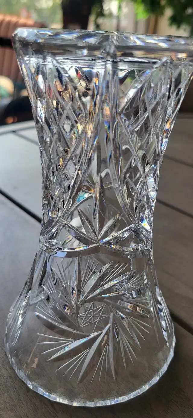 Small Lead Crystal Vase with Starburst Pattern
