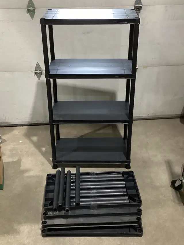 Black Plastic 4-Tier Storage Shelving Unit - 2 available