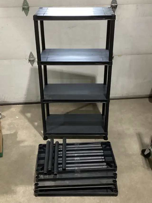 Black Plastic 4-Tier Storage Shelving Unit - 2 available