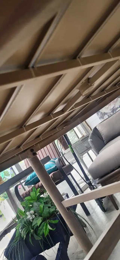 Steel Frame Round Slat Outdoor Patio Table Woodgrain