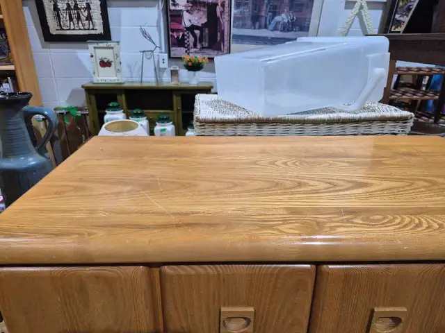 Oak Armoire Dresser with Shelves and 3 Drawers