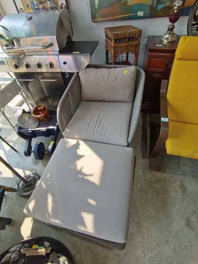 Grey Wicker Patio Chair with Ottoman