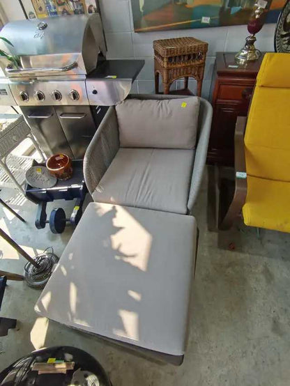Grey Wicker Patio Chair with Ottoman