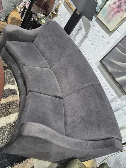 Curved Soft Grey Velvet Sofa