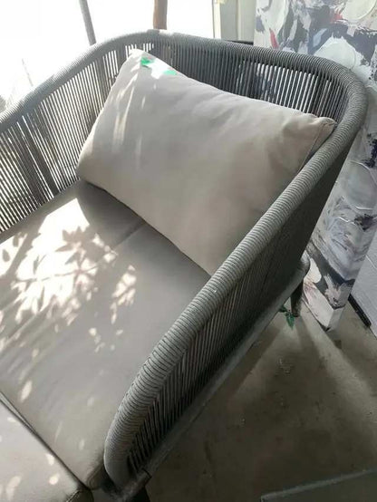 Modern Roped Grey Patio Chair with Ottoman