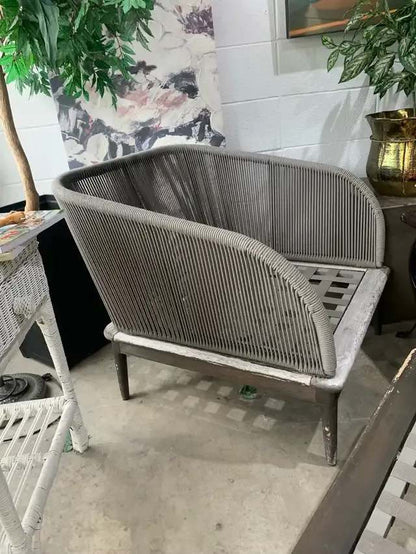 Grey West Elm Rope Accent Chair and Ottoman