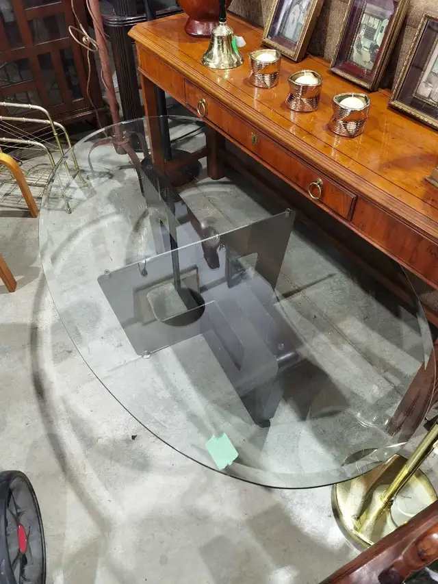 Oval Glass Coffee Table with wooden base
