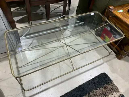 Framed Metal and Gold Glass Coffee Table