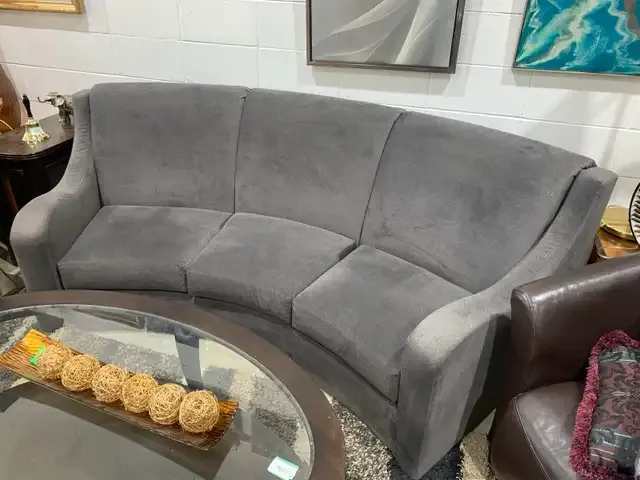 Curved Velvet Grey Couch