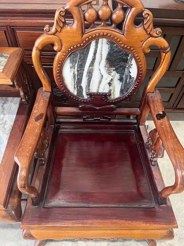 Asian Style Carved Wood Chair Set