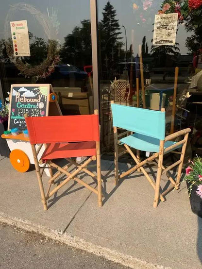 Bold Coral and Aqua Bamboo Director Chairs - 2 available