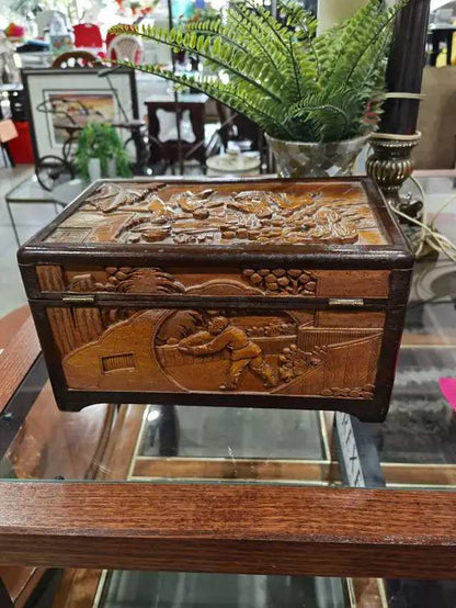 Hand Carved Wooden Storage Box