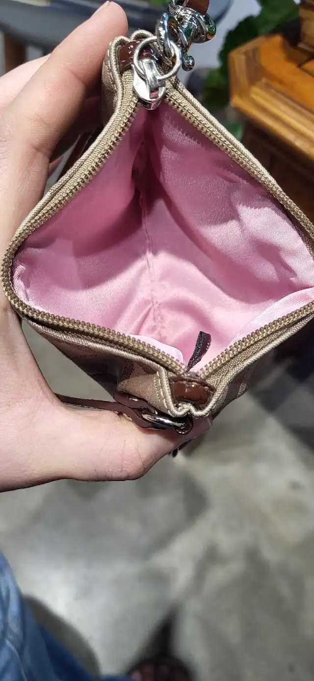 Early 2000s Coach Wristlet Lurex Tan Signature Canvas