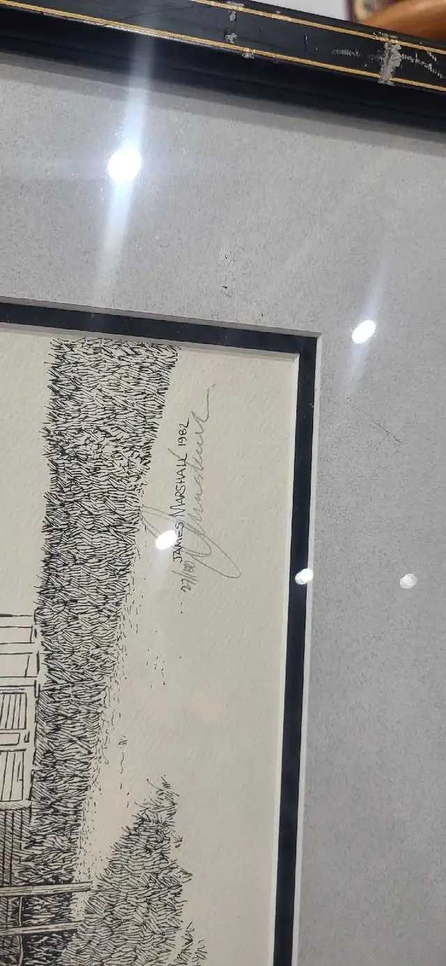 James Marshall Framed Pen and Ink Sketch