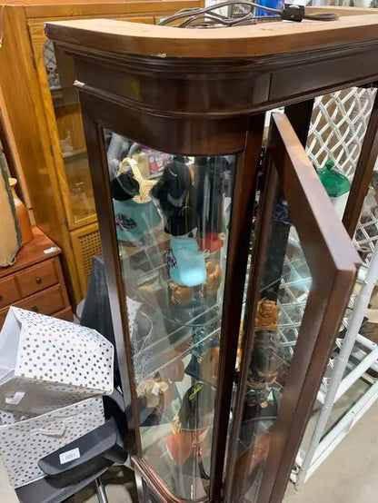 Tall Mirror Curio Cabinet with Glass Shelves
