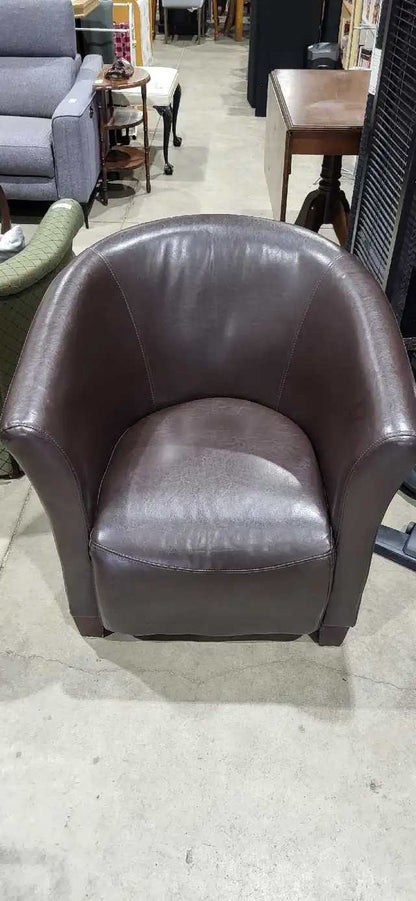Brown Leather Barrel Chair