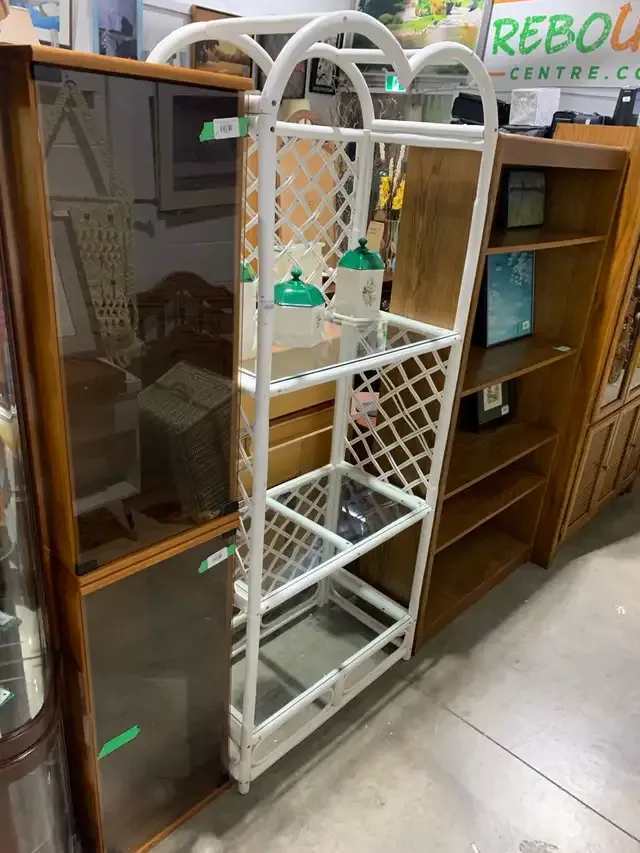 White Wicker/Rattan and Glass Display Shelving