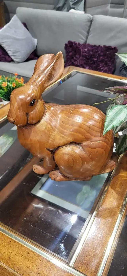 Hand-Carved Wooden Rabbit Figurine