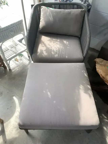 Modern Roped Grey Patio Chair with Ottoman