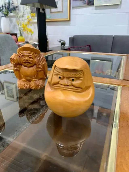 Vintage Hand-Carved Wooden Japanese Daruma Doll