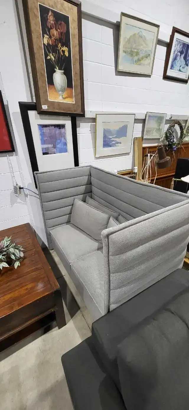 Vitra High-Back Gray Fabric Settee Couch with Alcove 2 Available
