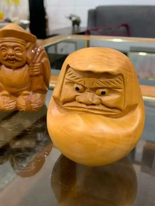 Vintage Hand-Carved Wooden Japanese Daruma Doll