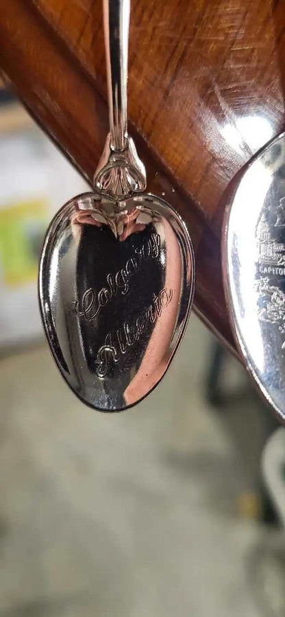 Souvenir Spoon Collection with Wooden Display Rack