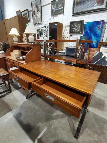 Modern Wood desk with wooden shelving unit (set)