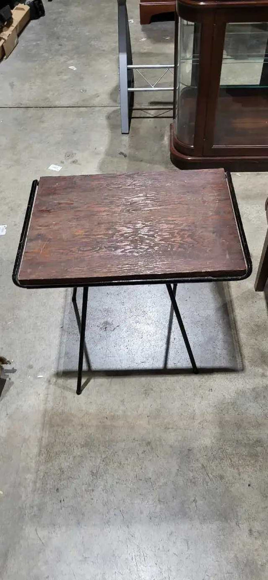 Vintage Metal and Wood Side Table on Pivot