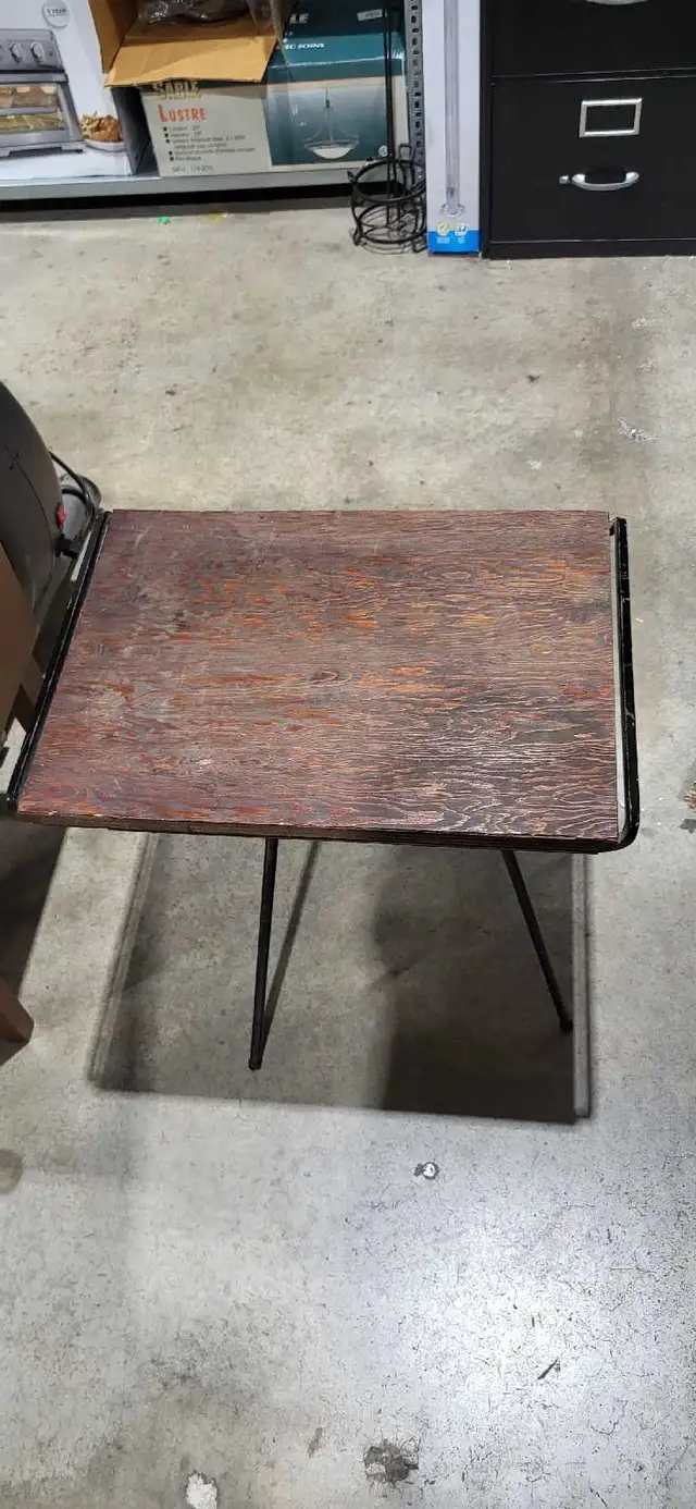 Vintage Metal and Wood Side Table on Pivot