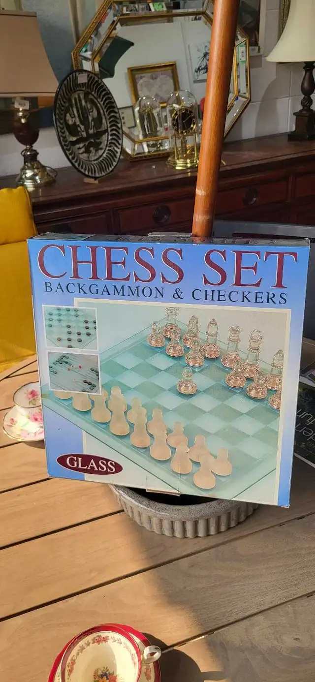 Vintage Glass Chess Set, Backgammon & Checkers