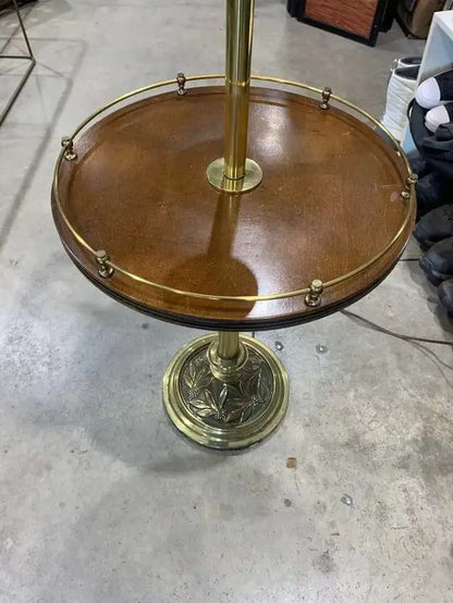 Vintage Brass Floor Lamp with Side Table