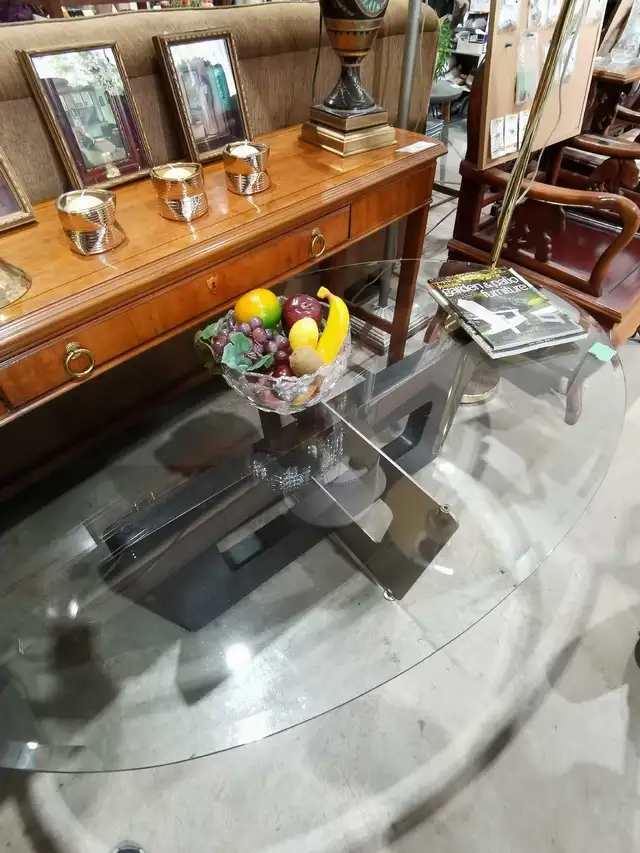 Oval Glass Coffee Table with wooden base