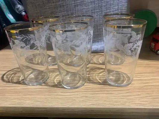 Vintage Grape Pattern Drinking Glasses - Set of 6