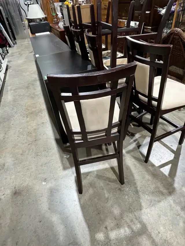 Bar Stools - Dark Wood and Cream Upholstery - 8 Available