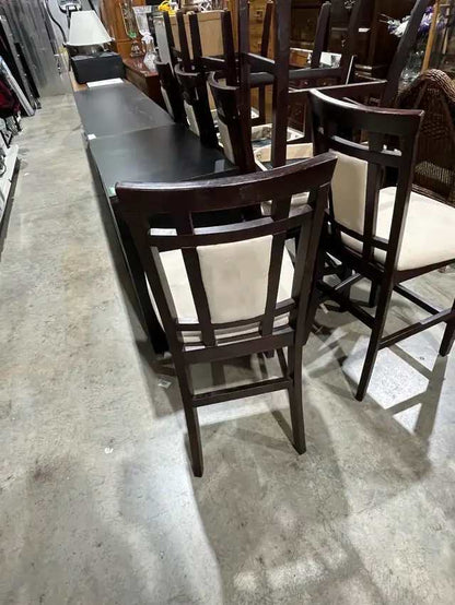 Bar Stools - Dark Wood and Cream Upholstery - 8 Available