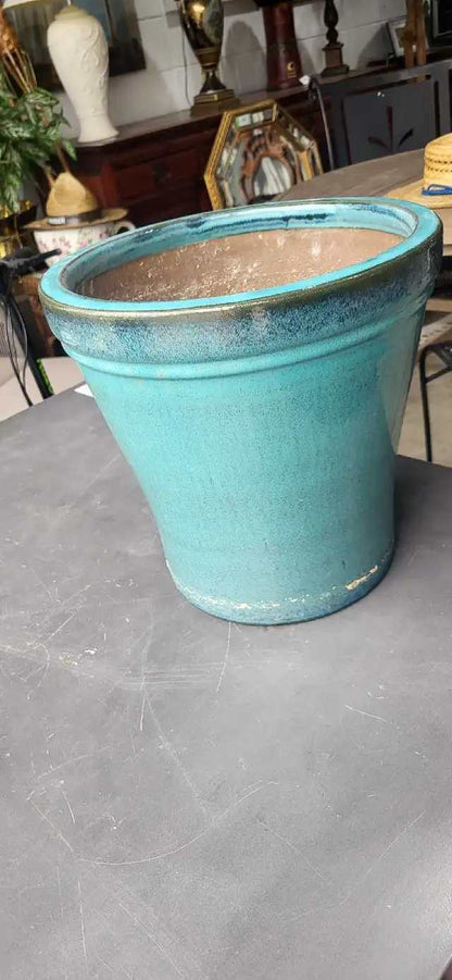 Large Ceramic Glazed Garden Pot - Teal
