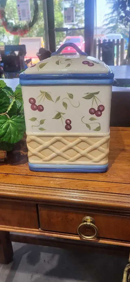 Vintage Inspirado Cherry Canister Hand Painted Stonelite