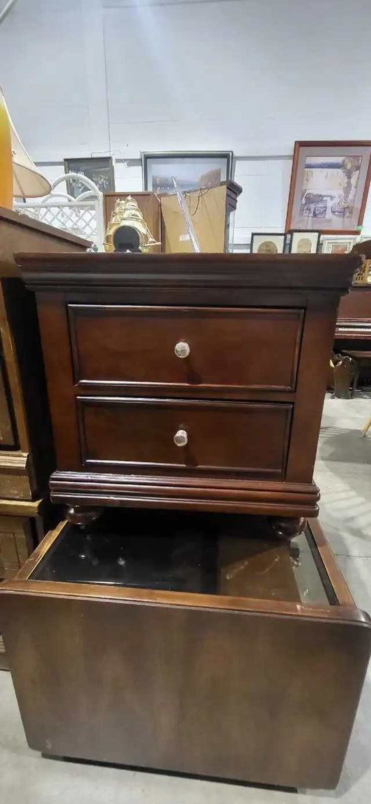 Wooden Two-Drawer Nightstand - Darkwood