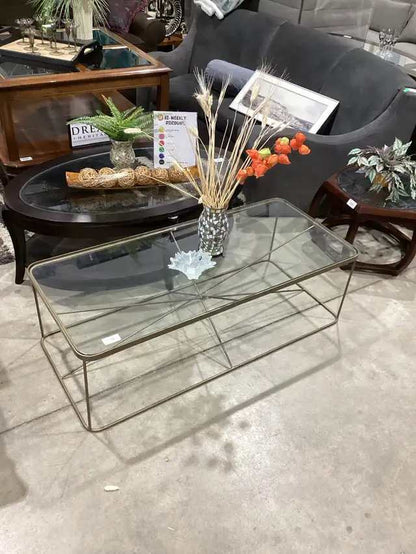 Muted Gold Glass and Metal Coffee Table