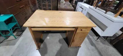 Oak Computer Desk with Cabinet and Cord Management